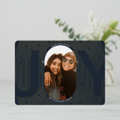 モダン幾何学的な喜びのオーバルアーチ ネイビー ゴールド 箔シーズンカード (立ち正面)