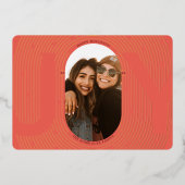 モダン幾何学的な喜びのオーバルアーチ 赤と金 箔シーズンカード (正面)