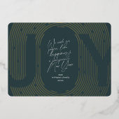 モダン幾何学的な喜び オーバルアーチ 緑と金 箔シーズンカード (正面)