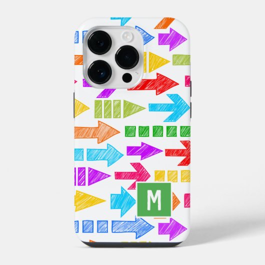 モダン幾何学矢印柄モノグラム マルチカラー iPhoneケース (裏面)