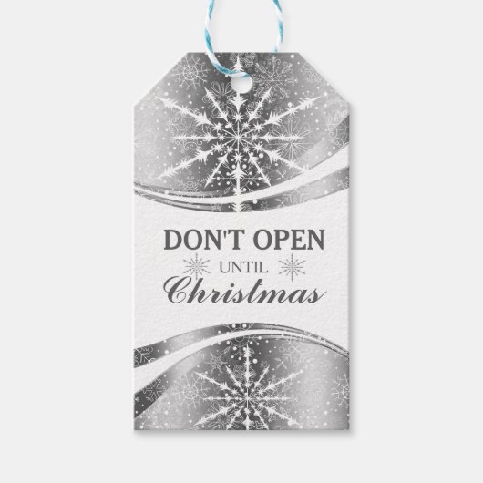 モダン幾何学銀と白のクリスマススター ギフトタグ (正面)
