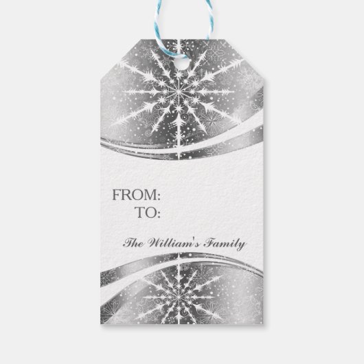 モダン幾何学銀と白のクリスマススター ギフトタグ (裏面)