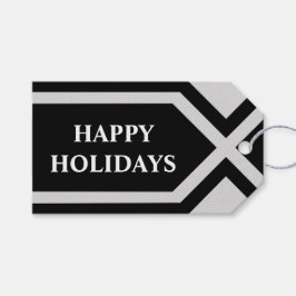 モダン幾何学 ブラック グレー Happy Holidays オリジナルデザイン ギフトタグ