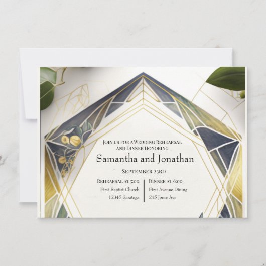 モダン幾何学 小花のリハーサル 招待状 (正面)