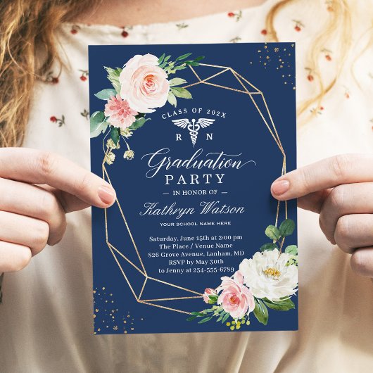 モダン幾何学 登録看護師卒業パーティー 招待状