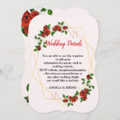 モダン幾何学 赤 花のウェディング レセプション 詳細 招待状 (正面/裏面)