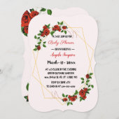 モダン幾何学 赤 花柄 グリッター ベビーシャワー 招待状 (正面/裏面)