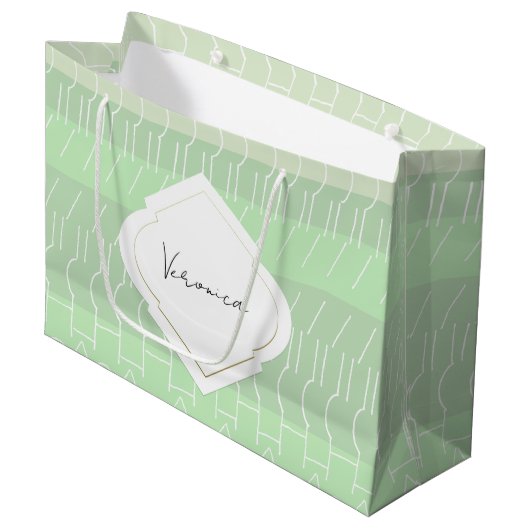 モダン幾何自然パターンの緑の色調 ラージペーパーバッグ (正面アングル)