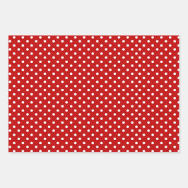 モダン幾何赤と白点パターン ラッピングペーパーシート