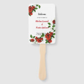 モダン幾何赤フローラ結婚式 プログラム ハンドファン (正面)