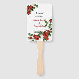 モダン幾何赤フローラ結婚式 プログラム ハンドファン