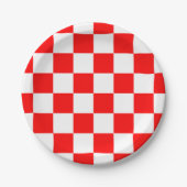 モダン幾何赤白はっきりした市松模様に数 ペーパープレート (正面)