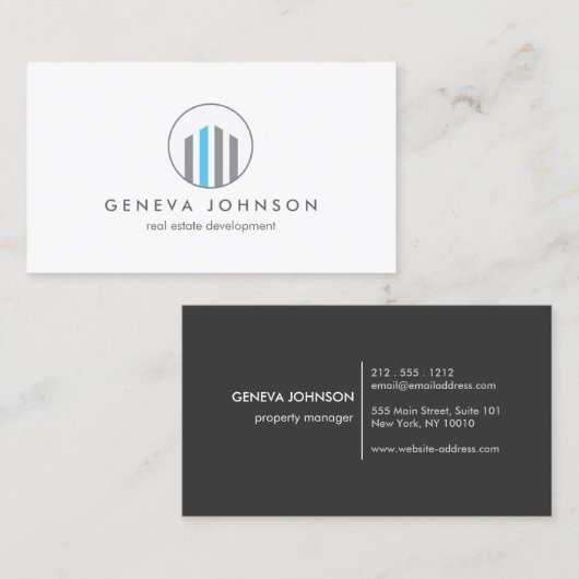 モダン建物の不動産実在のロゴ、不動産仲介業者 名刺 (正面/裏面)