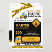 モダン建築ダンプトラック誕生日パーティー 招待状 (正面/裏面)