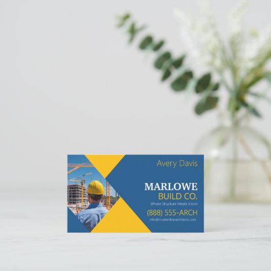 モダン建築会社フォトブルー&イエロー 名刺 (スタンド正面)