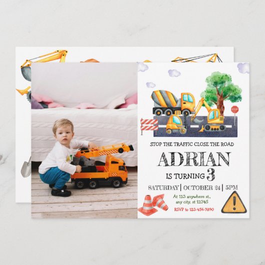 モダン建築誕生日写真 招待状 (正面/裏面)