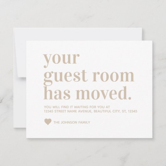 モダン引っ越しましたシンプルゲストルームムービングベージュ 案内状 (正面)