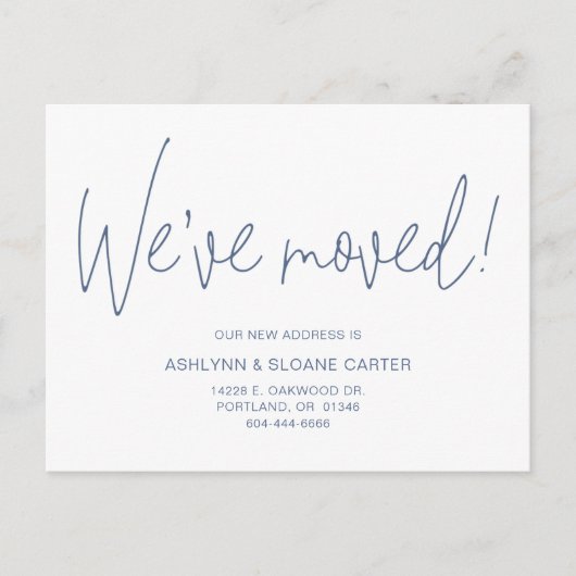 モダン引っ越しましたニューホームダスティブルー 案内ポストカード (正面)