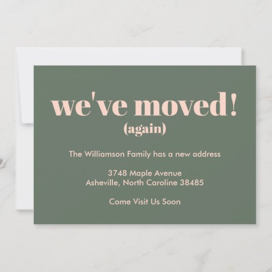 モダン引っ越しましたニューホームムービングピンクグリーン 案内状 (正面)