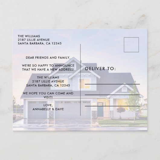 モダン引っ越しましたモダン写真の移動 案内ポストカード (裏面)