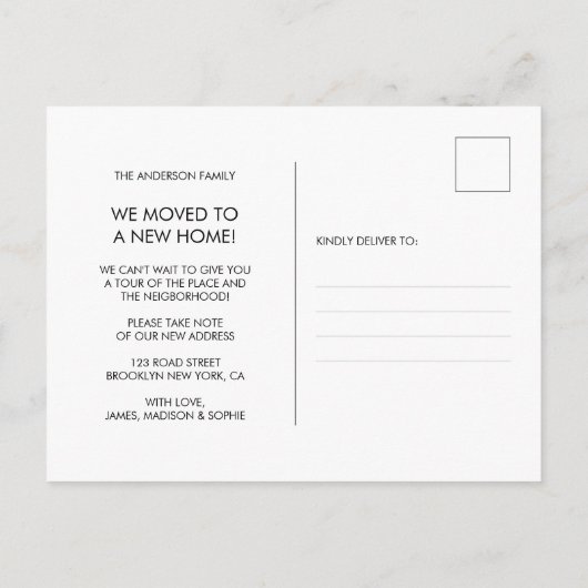 モダン引っ越しました写真ニューホーム 案内ポストカード (裏面)