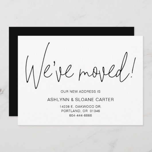 モダン引っ越しました新しいホーム発表ブラック 案内状 (正面/裏面)