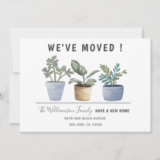 モダン引っ越しました鉢植え水彩 案内状 (正面)