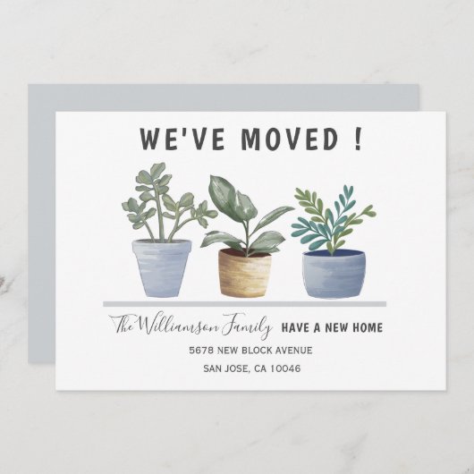 モダン引っ越しました鉢植え水彩 案内状 (正面/裏面)