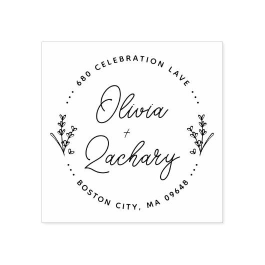 モダン循環フローラのアドレ結婚スのスクリプト ラバースタンプ (インプリント)