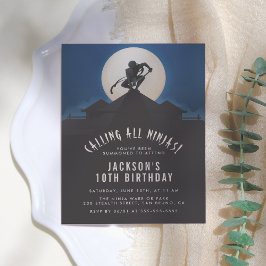 モダン忍者オンルーフトップシルエットバースデーパーティー インビテーションポストカード