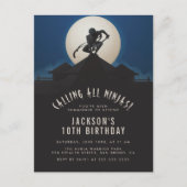 モダン忍者オンルーフトップシルエットバースデーパーティー インビテーションポストカード (正面)