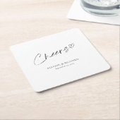 モダン応援ズ結婚コースターブラック&ホワイトデザイン スクエアペーパーコースター (アングル)