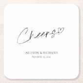 モダン応援ズ結婚コースターブラック&ホワイトデザイン スクエアペーパーコースター (正面)