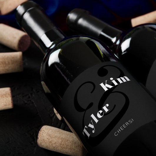 モダン応援タイポグラフィ白黒結婚ズ ワインラベル