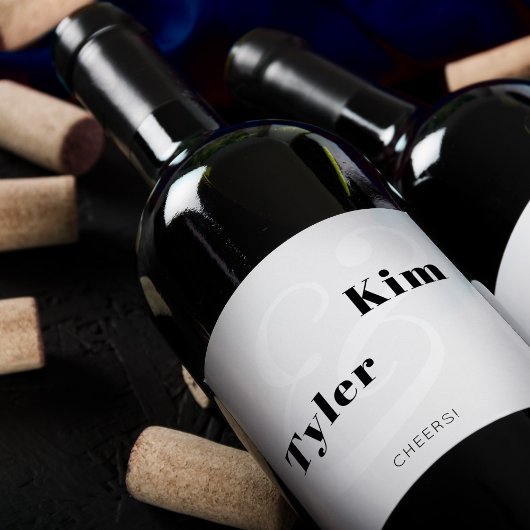 モダン応援タイポグラフィ白黒結婚ズ ワインラベル