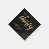 モダン応援ブラック金ゴールド紙吹雪30th Birthday スタンダードカクテルナプキン (角)