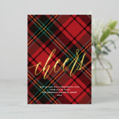 モダン応援レッドタータンチェック非写真事業 箔シーズンカード (立ち正面)