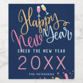 モダン応援新年の花火カラフルパーティー ワインラベル (シングルラベル)