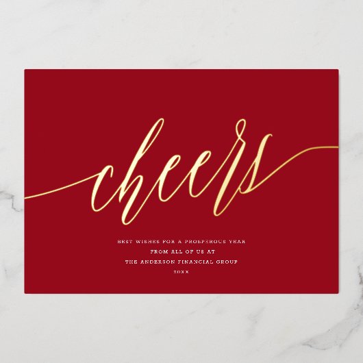 モダン応援非写真事業深い赤金ゴールド 箔シーズンカード (正面)