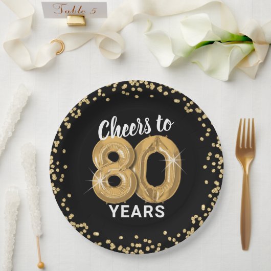 モダン応援~80年誕生日 ペーパープレート (ウェディング)
