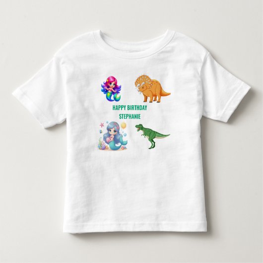 モダン恐竜人魚誕生日パーティー トドラーTシャツ (正面)