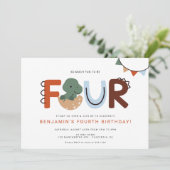 モダン恐竜 4歳誕生日パーティー 招待状 (スタンド正面)