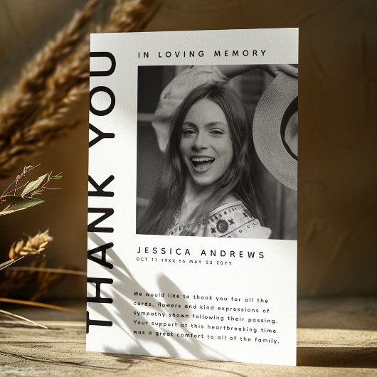 モダン悔やみや弔慰写真ありがとう サンキューカード