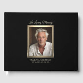 モダン悔やみや弔慰男らし金ゴールドブラック写真 ゲストブック (正面)