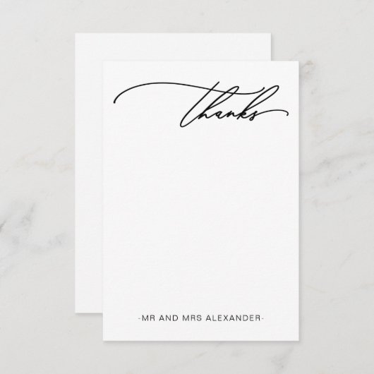 モダン感謝していエレガント白黒 サンキューカード (正面/裏面)