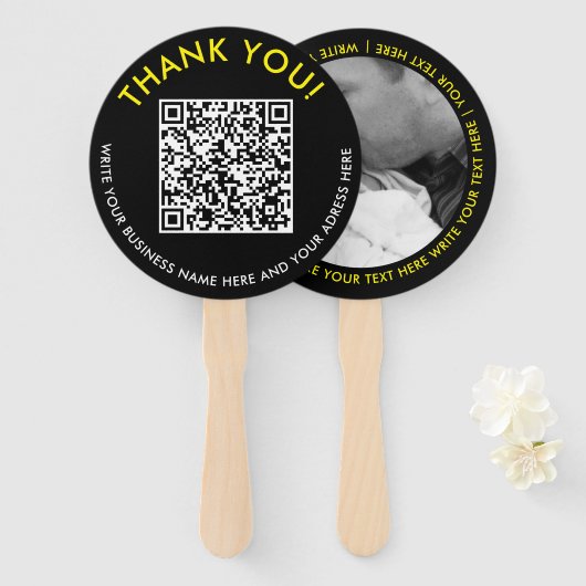 モダン感謝していBlack Yellow Website QRコード写真 ハンドファン (正面&裏面)