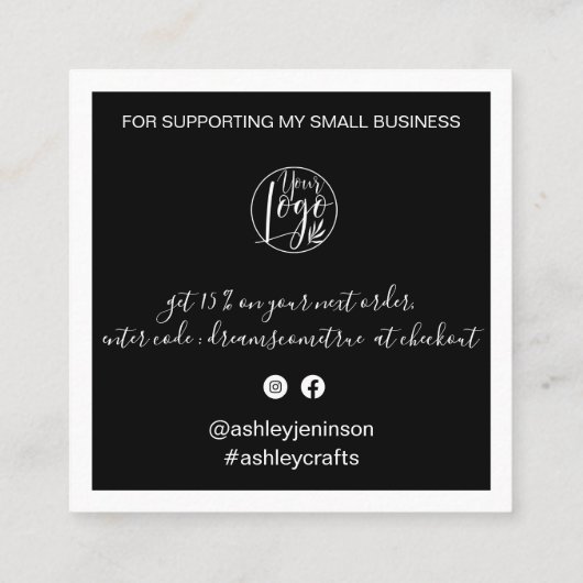 モダン感謝していOrder白黒のスクリプミニマルト スクエア名刺 (裏面)