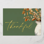 モダン感謝祭素朴オリーブ・グリーン感謝祭 箔シーズンカード (正面)