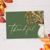 モダン感謝祭素朴オリーブ・グリーン感謝祭 箔シーズンカード