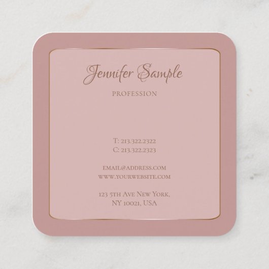 モダン手書きエレガントスクリプトラグジュアリー丸め スクエア名刺 (裏面)